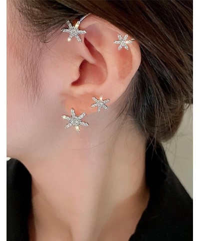 Zircon Butterfly Snowflake Clover Ear Cuff Earrings No Piercing Ear Clip Wrap Crawler Climber Earrings Inlaid Rhinestone Ear ...