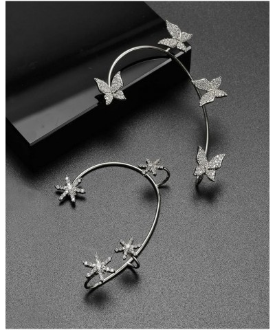 Zircon Butterfly Snowflake Clover Ear Cuff Earrings No Piercing Ear Clip Wrap Crawler Climber Earrings Inlaid Rhinestone Ear ...