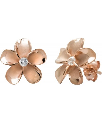 14K Rose Gold Plated Sterling Silver CZ Plumeria Flower Nature Stud Earrings, 12mm $14.23 Earrings