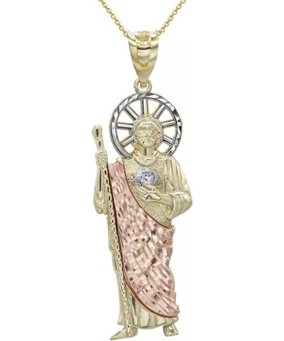 10K Yellow, White, and Rose Gold Tri-Color Saint Jude Pendant Necklace Religious Jewelry - Choice of Size (S-L) 18.0 Inches M...