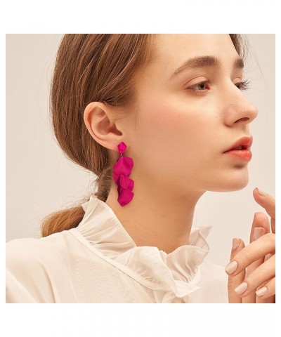 6Pairs Hot Pink Earrings Raffia Drop Statement Earrings for Women Girls Long Tassel Dangle Earrings Rose Petal Floral Tassel ...