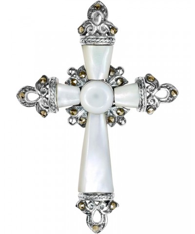 Vintage Cross White Mother of Pearl & Marcasite Style Pyrite .925 Sterling Silver Pendant $23.18 Pendants