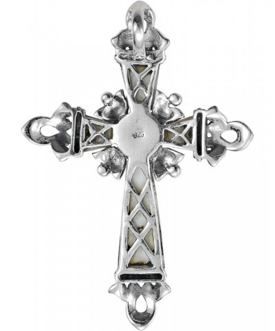 Vintage Cross White Mother of Pearl & Marcasite Style Pyrite .925 Sterling Silver Pendant $23.18 Pendants