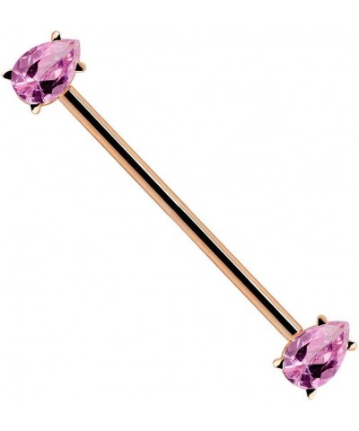 Pink Teardrop Gem 14k Gold Industrial Piercing Barbell 14k Rose Gold | 16G | 1 3/16" (30mm) $131.88 Body Jewelry