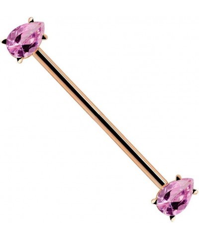 Pink Teardrop Gem 14k Gold Industrial Piercing Barbell 14k Rose Gold | 16G | 1 3/16" (30mm) $131.88 Body Jewelry