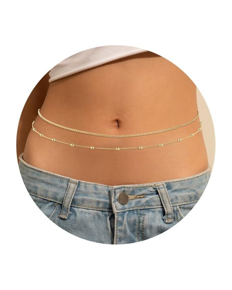 2PCS 18K Gold Plated 26-43Inch Waist Chain for Women Gold Body Belly Chain for the Waist Adjustable Layered Waist Chain for S...