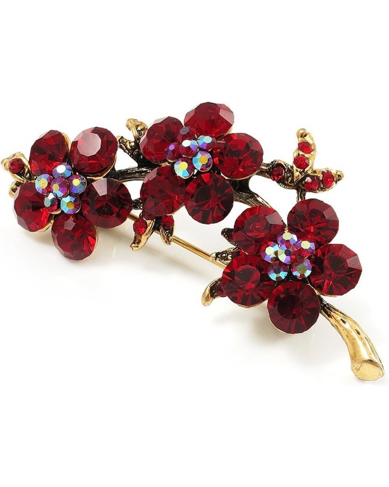 Crystal Floral Brooch (Antique Gold & Ruby Red) $15.24 Brooches & Pins