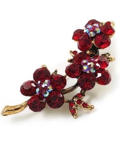 Crystal Floral Brooch (Antique Gold & Ruby Red) $15.24 Brooches & Pins