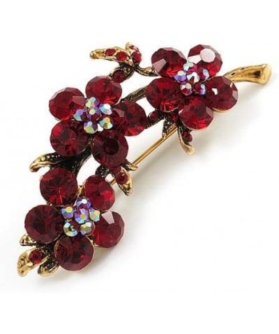 Crystal Floral Brooch (Antique Gold & Ruby Red) $15.24 Brooches & Pins