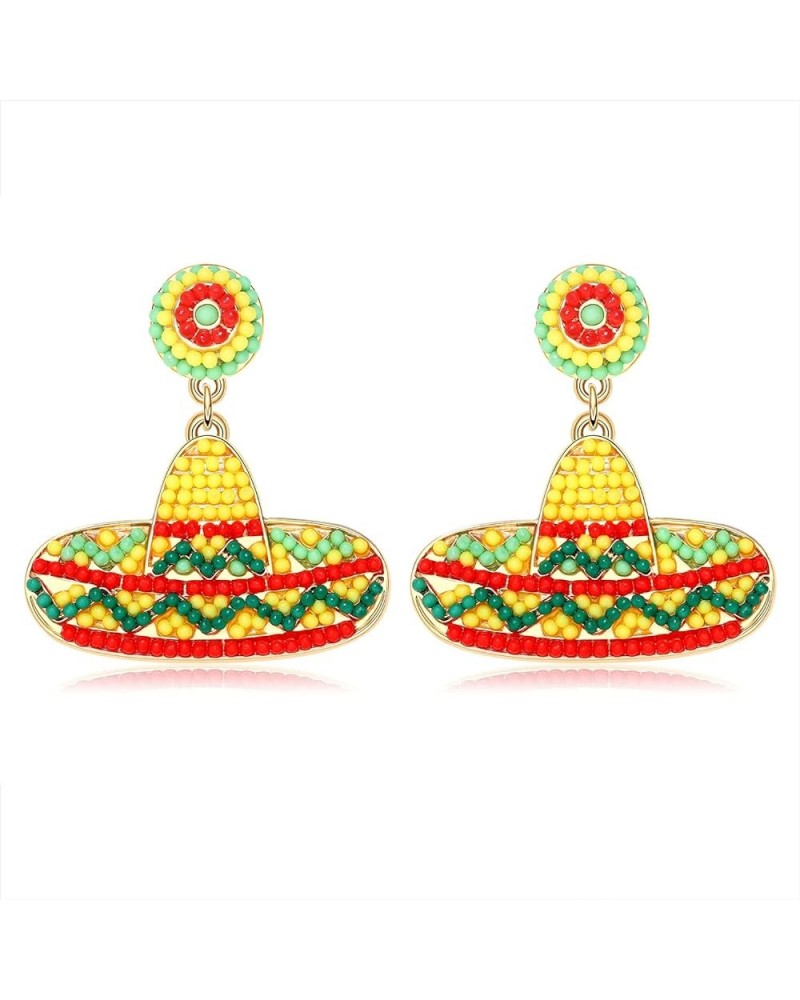 Cinco de Mayo Earrings for Women Girls Beaded Sombrero Chili Pepper Drop Dangle Earrings Mexican Party Jewelry Gifts Yellow H...