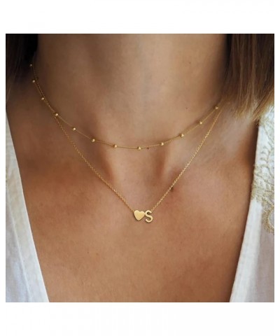 Layered Initial Necklace for Women 18K Gold Plated Stainless Steel Beaded Chain Choker Neckalce Layering Personalized Tiny Le...