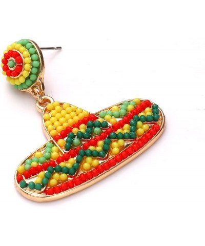 Cinco de Mayo Earrings for Women Girls Beaded Sombrero Chili Pepper Drop Dangle Earrings Mexican Party Jewelry Gifts Yellow H...