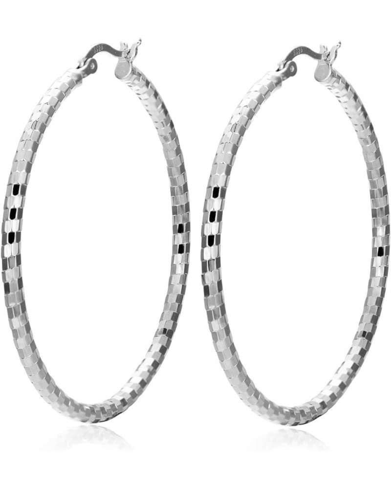 18k Gold Plated Big Hoop Earrings for Women 925 Sterling Silver Lightweight Dangle Dainty Earrings with Diamond Cut Texture 5...