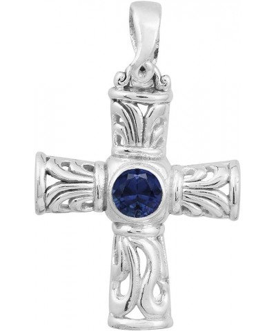 Multi Choice Round Shape Gemstone 925 Sterling Silver Christian Cross Filigree Pendant Jewelry blue sapphire $12.97 Pendants