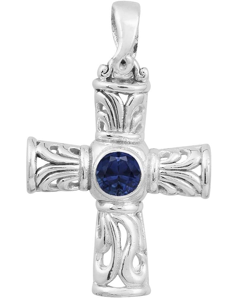 Multi Choice Round Shape Gemstone 925 Sterling Silver Christian Cross Filigree Pendant Jewelry blue sapphire $12.97 Pendants