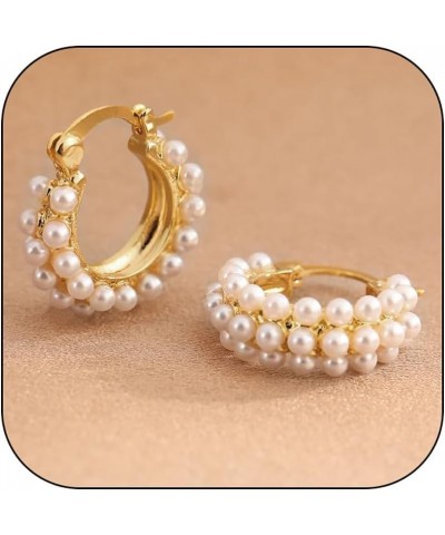 Pearl Earrings for Women, Gold Statement Chunky Gold Pearl Huggie Hoop Earrings Hypoallergenic Dainty Valentines Christmas Gi...