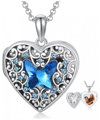 925 Sterling Silver Heart Locket Necklace That Holds Pictures Photo Locket Necklace A-Blue Butterfly Locket+Photo $28.59 Neck...