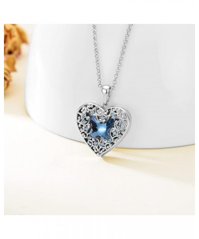 925 Sterling Silver Heart Locket Necklace That Holds Pictures Photo Locket Necklace A-Blue Butterfly Locket+Photo $28.59 Neck...