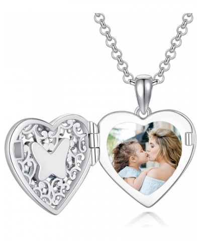 925 Sterling Silver Heart Locket Necklace That Holds Pictures Photo Locket Necklace A-Blue Butterfly Locket+Photo $28.59 Neck...