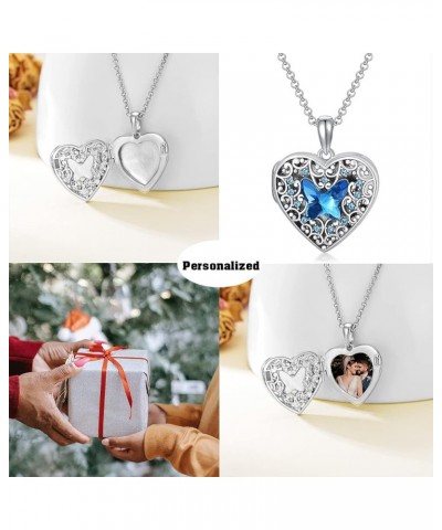 925 Sterling Silver Heart Locket Necklace That Holds Pictures Photo Locket Necklace A-Blue Butterfly Locket+Photo $28.59 Neck...