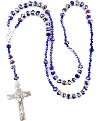 Jesus Cross Crucifix Rhinestone Crystal Glass Bead Prayer Rosary Rosario Royal Blue $19.02 Necklaces