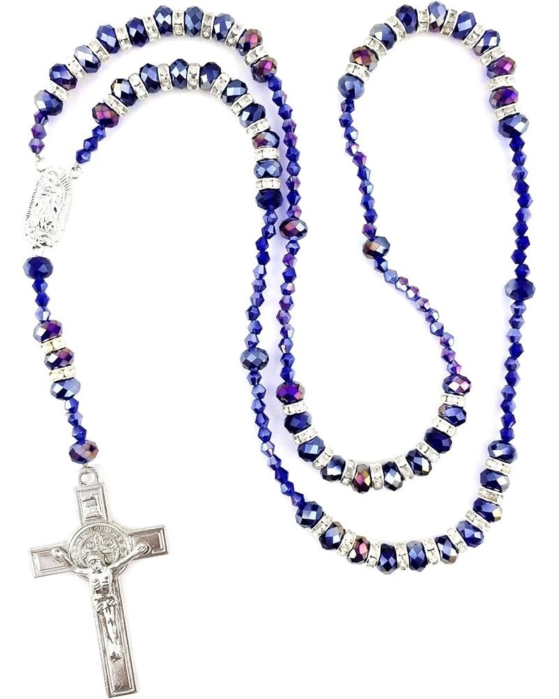 Jesus Cross Crucifix Rhinestone Crystal Glass Bead Prayer Rosary Rosario Royal Blue $19.02 Necklaces