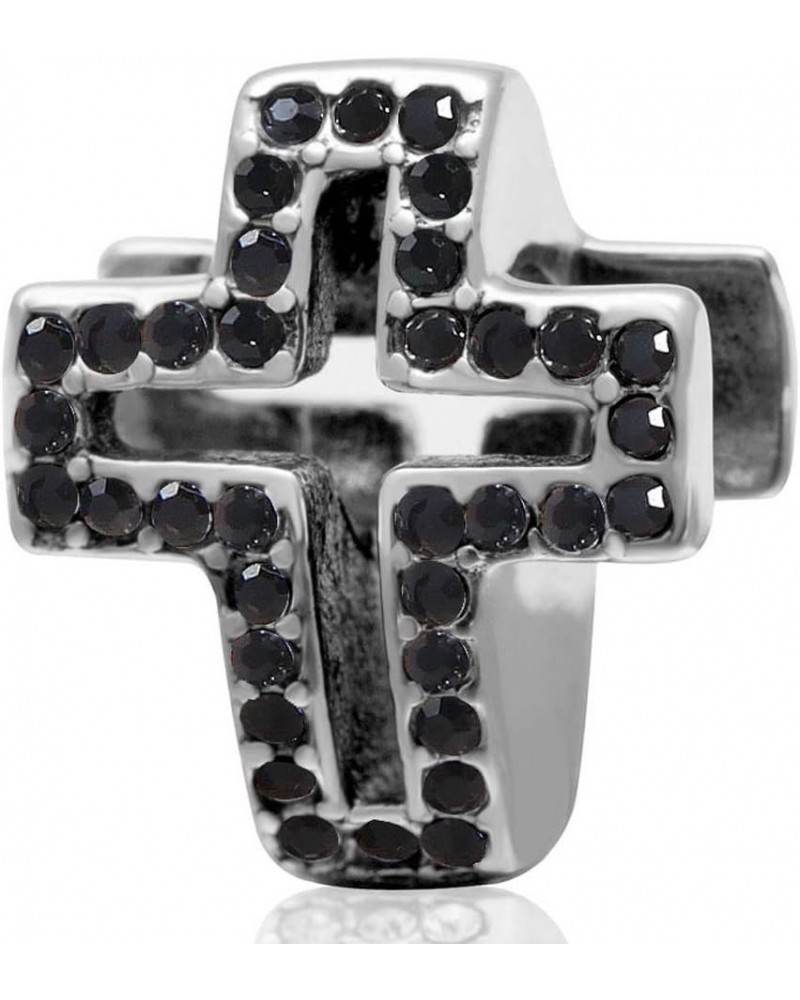 Cross Charm 925 Sterling Silver Christian Charm Crystal Charm for Pandora Charm Bracelets (Black) Black $7.50 Bracelets