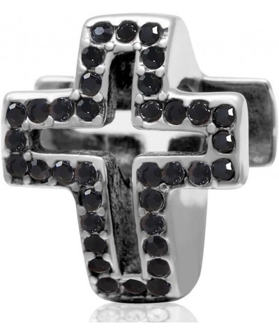 Cross Charm 925 Sterling Silver Christian Charm Crystal Charm for Pandora Charm Bracelets (Black) Black $7.50 Bracelets