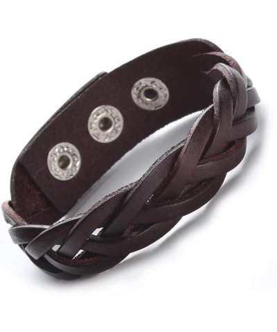 Genuine Leather Bracelet Braided Sporty Wide Wristband Punk Jewelry for Men Women 1 Piece - Brown $10.29 Bracelets