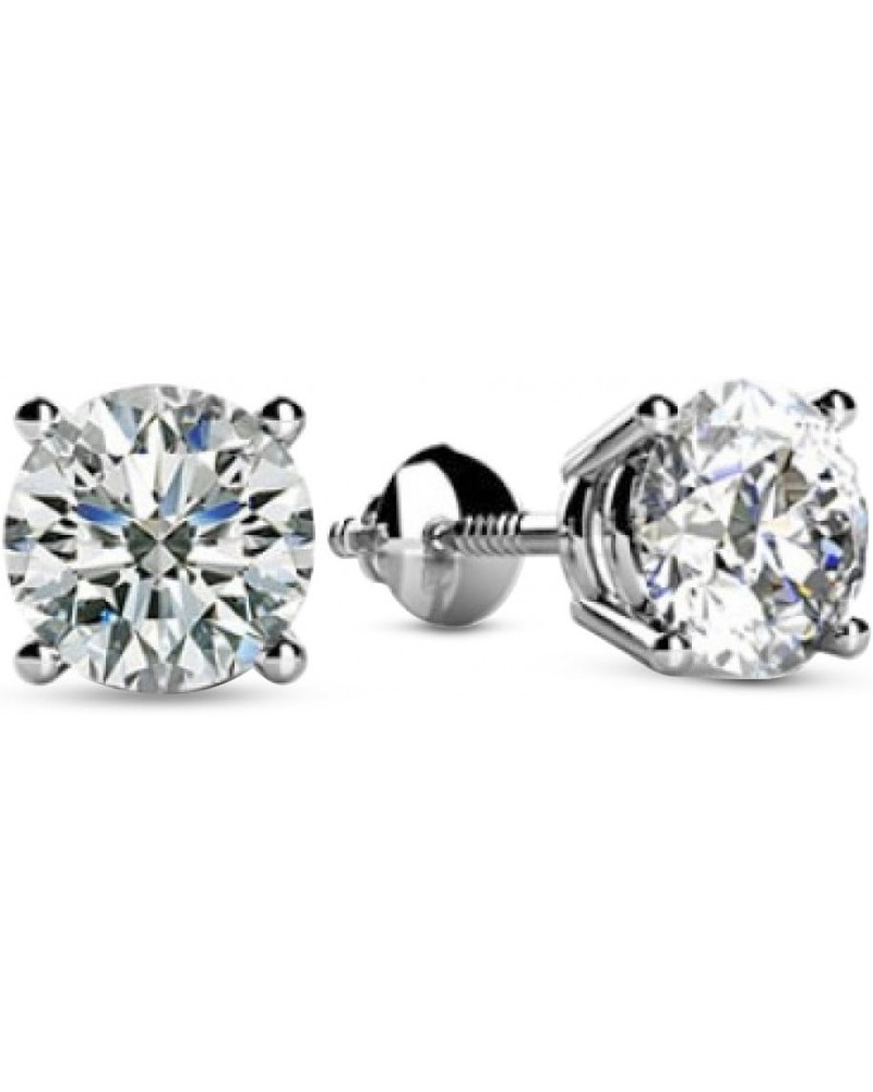 Natural Round Brilliant Solitaire Diamond Stud Earrings for Women 4 Prong Screw Back (I-J Color I1 Clarity) 0.52 Carat 14K Wh...