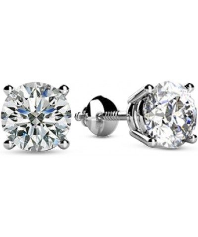 Natural Round Brilliant Solitaire Diamond Stud Earrings for Women 4 Prong Screw Back (I-J Color I1 Clarity) 0.52 Carat 14K Wh...