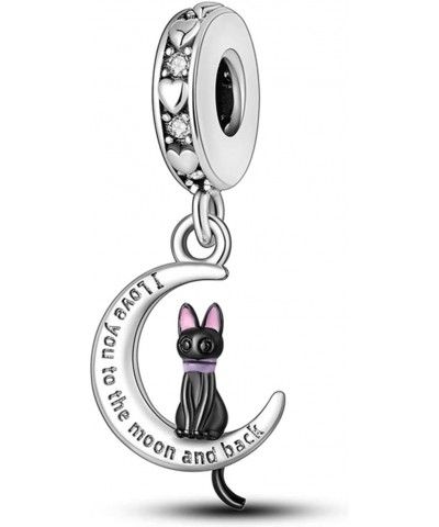 Cat I Love You To The Moon & Back Charm For Bracelet, Cat Charm, Sterling Silver Charm, Animal Charm $14.03 Bracelets