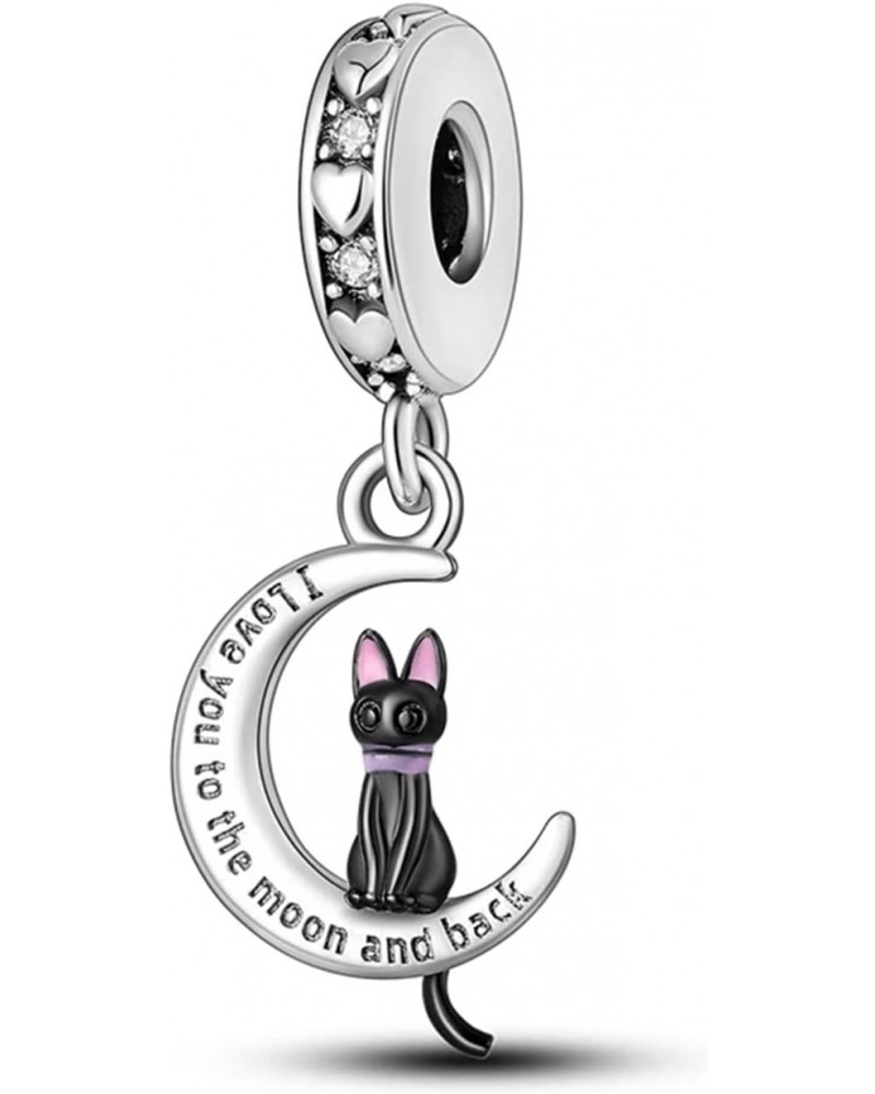 Cat I Love You To The Moon & Back Charm For Bracelet, Cat Charm, Sterling Silver Charm, Animal Charm $14.03 Bracelets