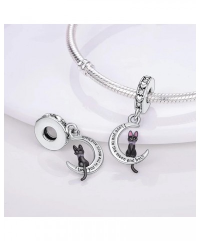 Cat I Love You To The Moon & Back Charm For Bracelet, Cat Charm, Sterling Silver Charm, Animal Charm $14.03 Bracelets