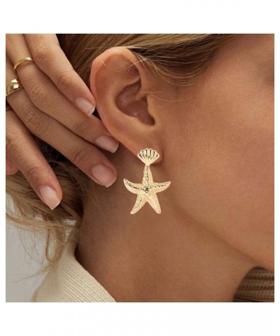 Boho Exaggerated Starfish Drop Earrings Gold Starfish Shell Dangle Earrings Vintage Conch Studs Earrings Minimalist Starfish ...