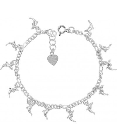 Sterling Silver Dangling Teeny Dolphins Charm Charm Bracelet for Women 15mm drops fits 7-8 inch wrists $14.67 Bracelets