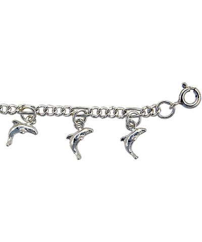 Sterling Silver Dangling Teeny Dolphins Charm Charm Bracelet for Women 15mm drops fits 7-8 inch wrists $14.67 Bracelets