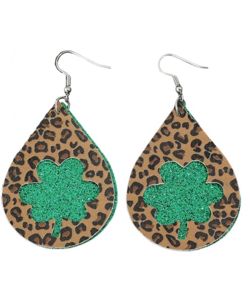 New Leopard Pattern Hollow Lucky Grass Earrings St. Patrick Water Saving Drop PU Party Earrings A $5.60 Earrings