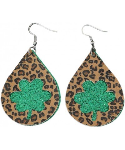 New Leopard Pattern Hollow Lucky Grass Earrings St. Patrick Water Saving Drop PU Party Earrings A $5.60 Earrings