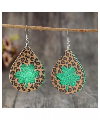 New Leopard Pattern Hollow Lucky Grass Earrings St. Patrick Water Saving Drop PU Party Earrings A $5.60 Earrings