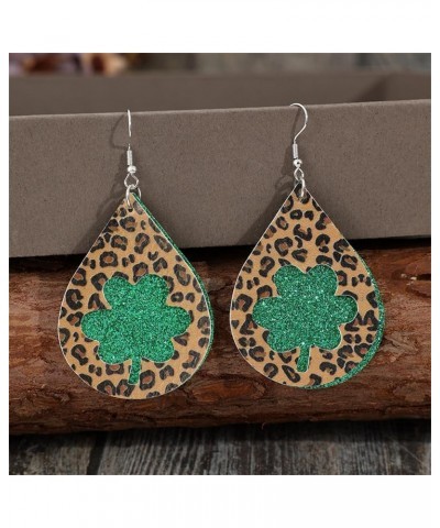 New Leopard Pattern Hollow Lucky Grass Earrings St. Patrick Water Saving Drop PU Party Earrings A $5.60 Earrings