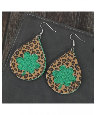 New Leopard Pattern Hollow Lucky Grass Earrings St. Patrick Water Saving Drop PU Party Earrings A $5.60 Earrings