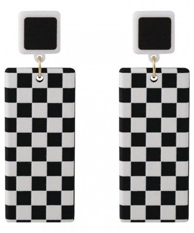 Acrylic Black White Irregular Geometric Striped Checkered Dangle Drop Earrings Minimalist Love Heart Flower Pattern Statement...