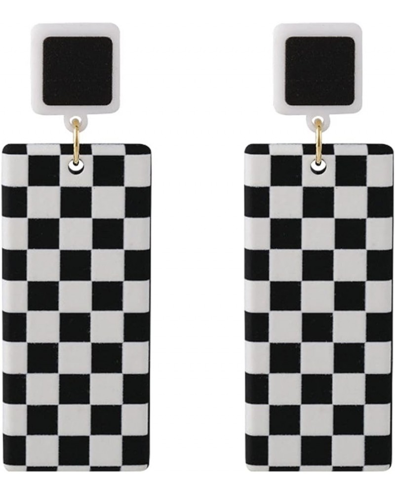 Acrylic Black White Irregular Geometric Striped Checkered Dangle Drop Earrings Minimalist Love Heart Flower Pattern Statement...