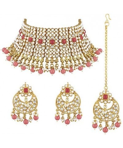 Indian Ethnic Wedding Wear Necklace Set Pink $26.09 Jewelry Sets