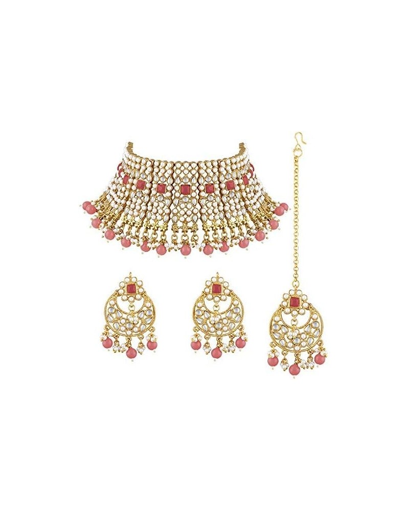 Indian Ethnic Wedding Wear Necklace Set Pink $26.09 Jewelry Sets