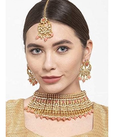 Indian Ethnic Wedding Wear Necklace Set Pink $26.09 Jewelry Sets