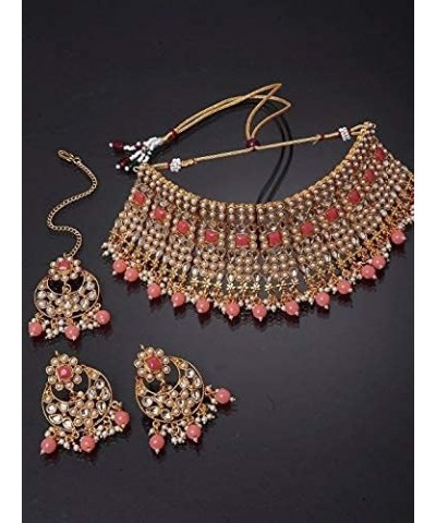 Indian Ethnic Wedding Wear Necklace Set Pink $26.09 Jewelry Sets