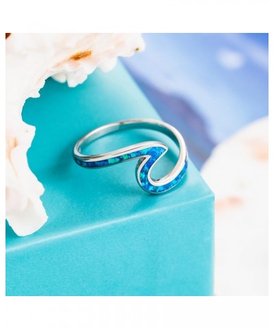 925 Sterling Silver Created Opal Ocean Beach Wave Ring for Women Girls Wedding Band Hawaii, Nickel Free and Hypoallergenic Fo...