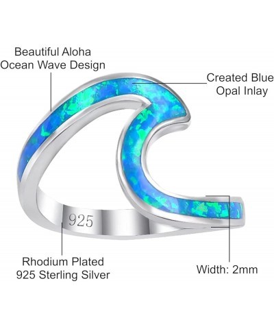 925 Sterling Silver Created Opal Ocean Beach Wave Ring for Women Girls Wedding Band Hawaii, Nickel Free and Hypoallergenic Fo...